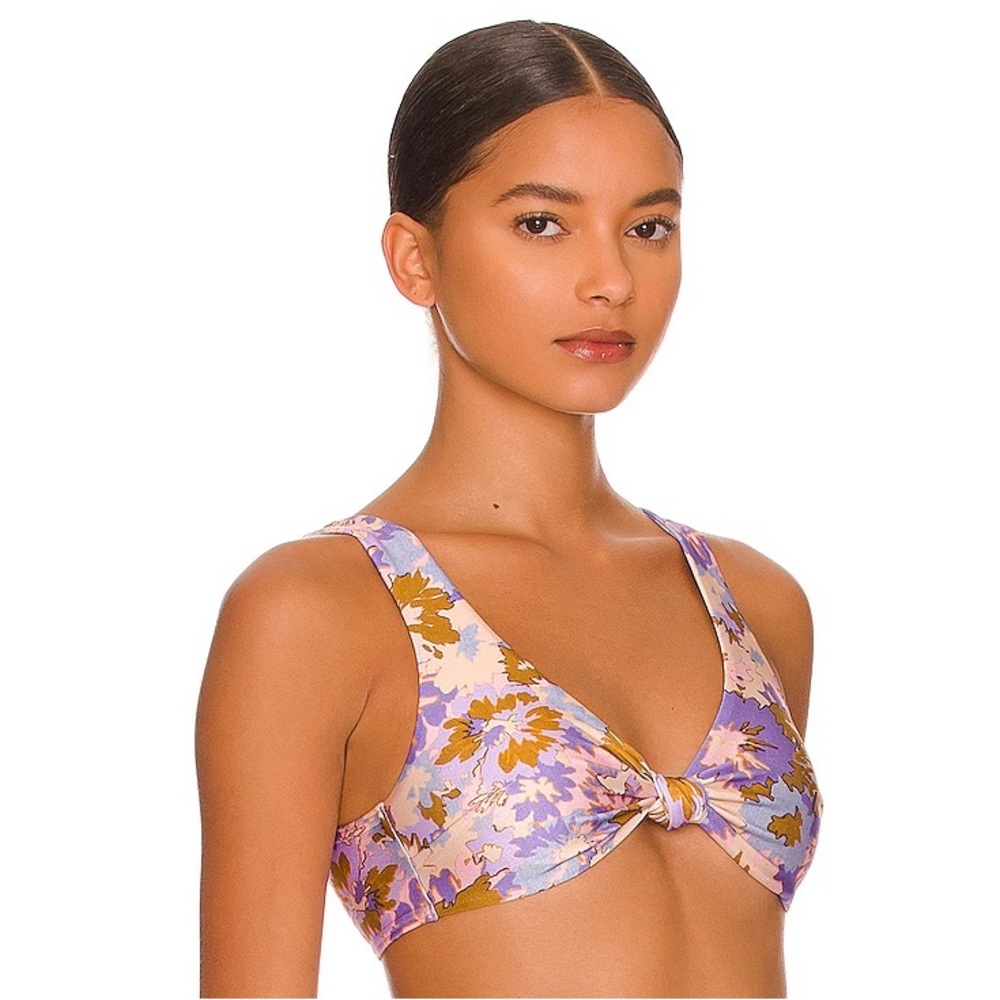 Zimmermann Scoop Knot Bikini Top in Purple Multi Floral